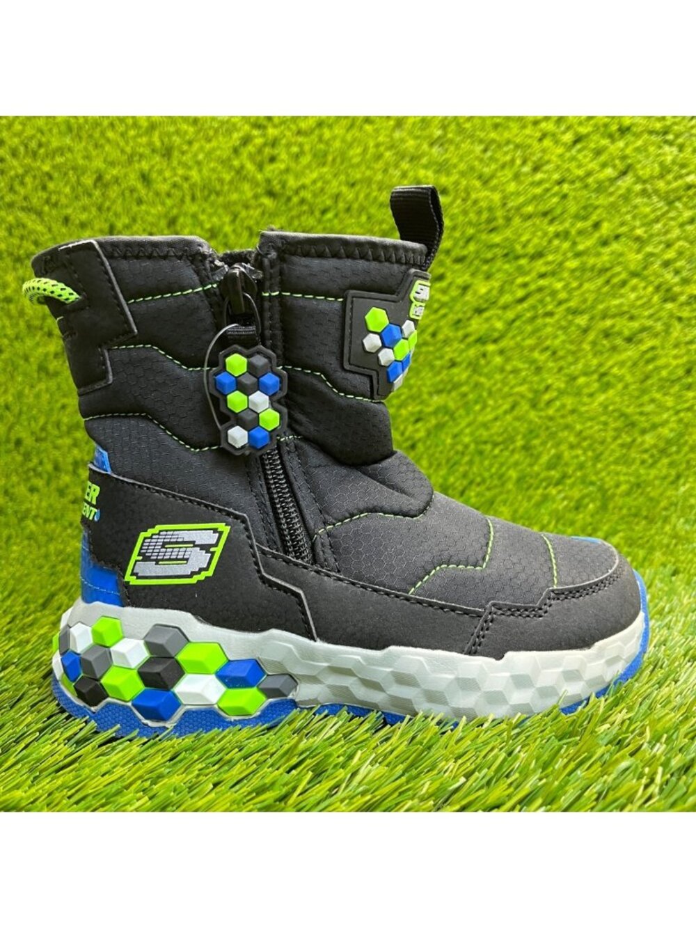 Skechers Mega Craft 2.0 Boys Size 11C Black Blue Outdoor Zip Winter Snow Shoes